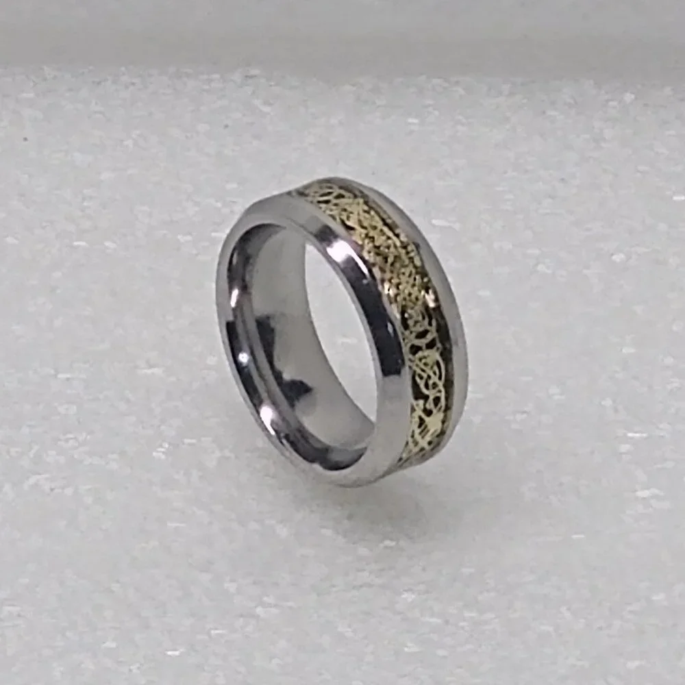 Celtic Dragon Gold Knot On Black Resin Inlay Ring Size 8.25 Width 8mm Unisex